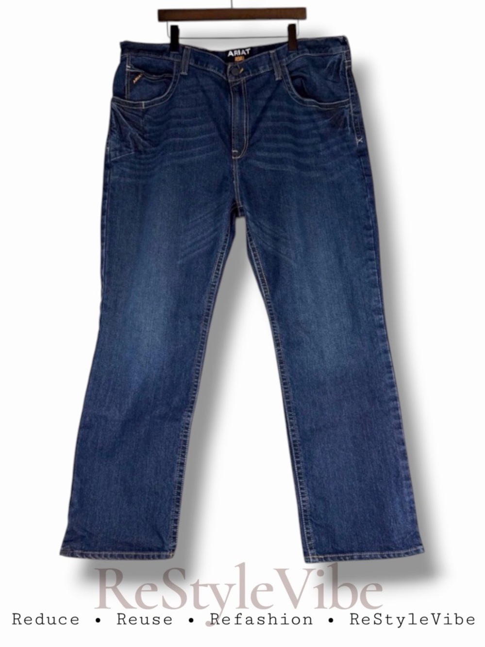 ARIAT REBAR M4 Men’s Size 44x32 Denim Jeans Bootcut Style Fit Stretch Low Rise